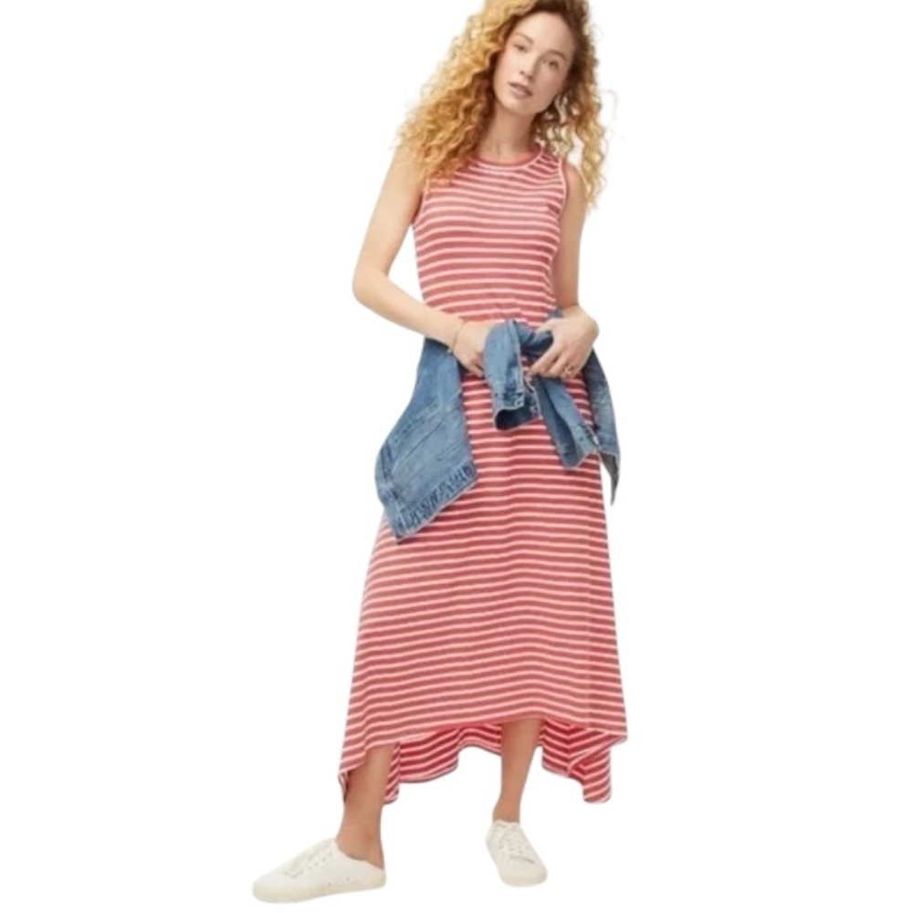 J. Crew Sleeveless Striped High‎ Low Cotton Maxi Dress Size Small Preppy Beachy